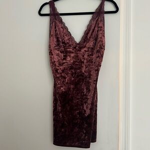 Free People Maroon velvet with lace detail dress. Size M.